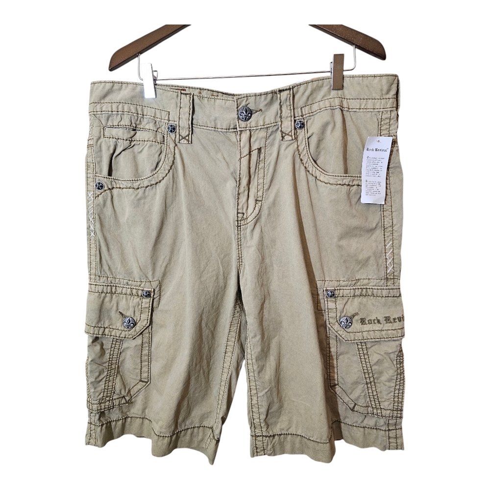 NWT Rock Revival Men's Designer Khaki Cargo Shorts